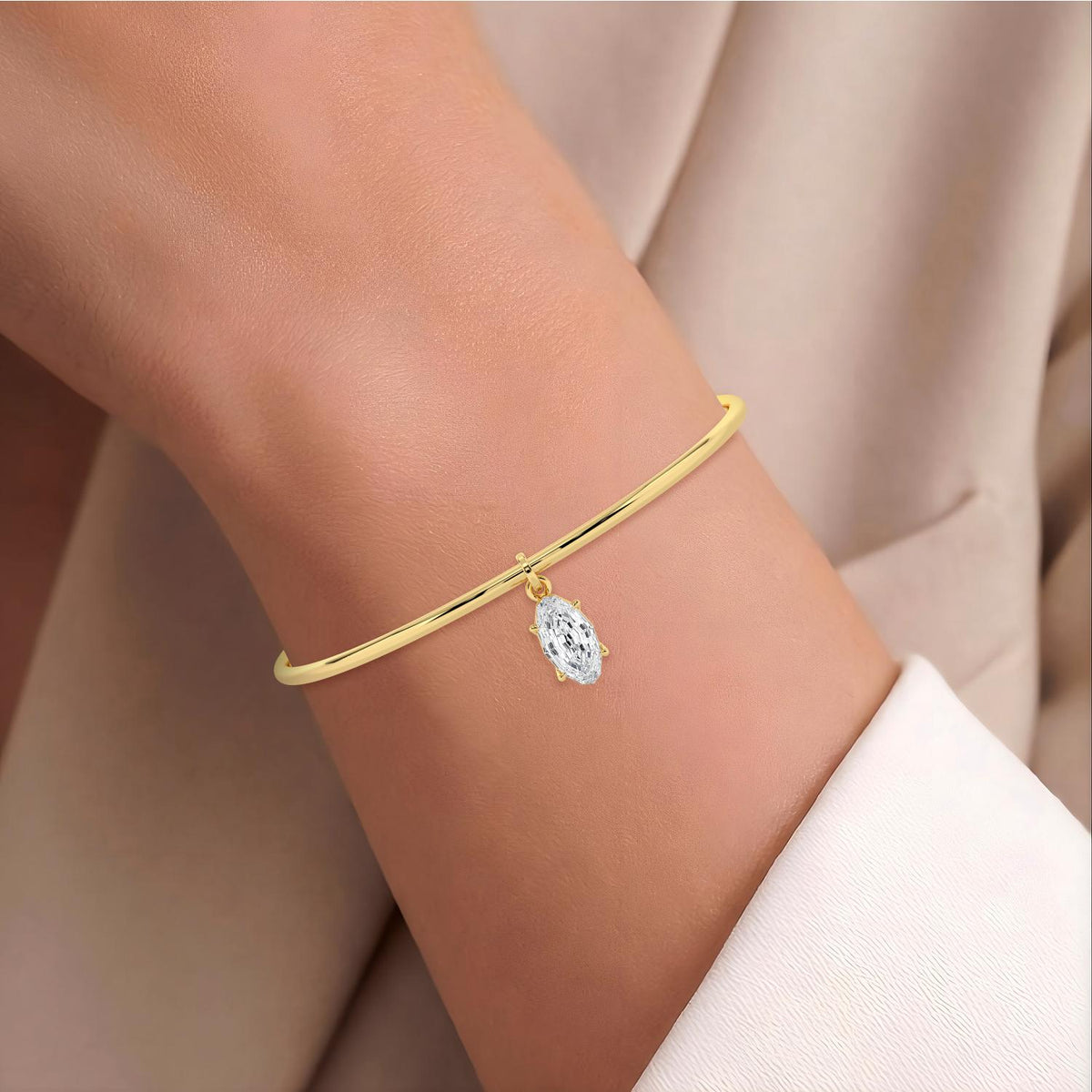 Nina oval drop bangle lab grown diamond bracelet in yellow gold - view 2