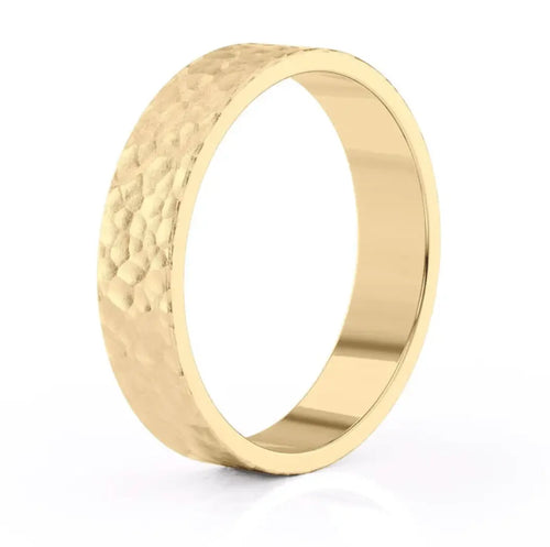 Nura Lab hammered men’s engagement ring plain band in 9K yellow gold
