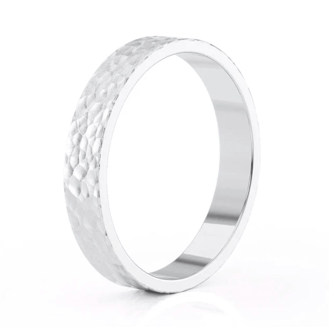 Nura Lab hammered men’s engagement ring plain band in platinum
