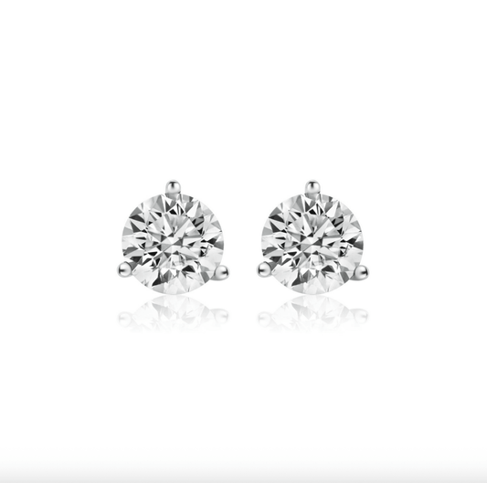 Nura Lab martini 3-prong lab-grown diamond stud earrings in 14K white gold, low-profile setting