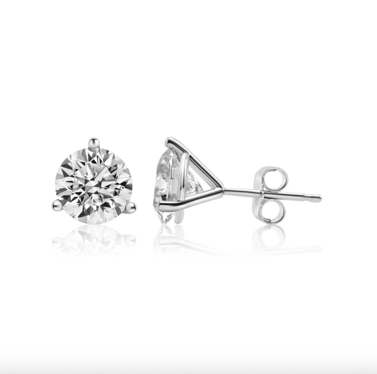 Nura Lab martini 3-prong lab-grown diamond stud earrings in 14K white gold, low-profile setting