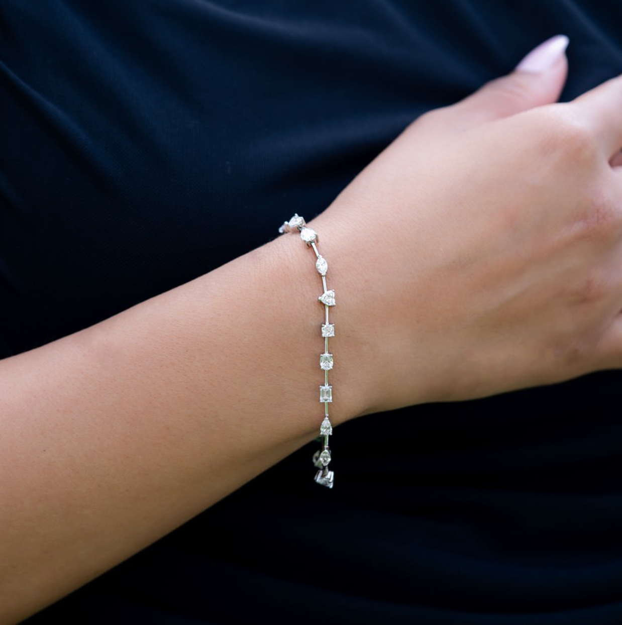 14K White Gold Lab-Created Multi-Shape Tennis Bracelet