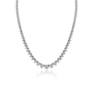14K White Gold Lab-Created 3-Prong Diamond Riviera Necklace on white background