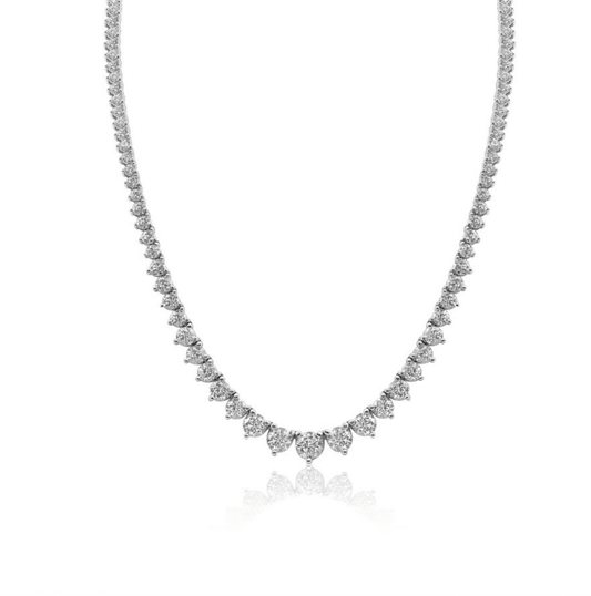 14K White Gold Lab-Created 3-Prong Diamond Riviera Necklace on white background