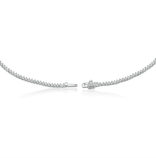 14K White Gold Lab-Created 3-Prong Diamond Riviera Necklace on white background