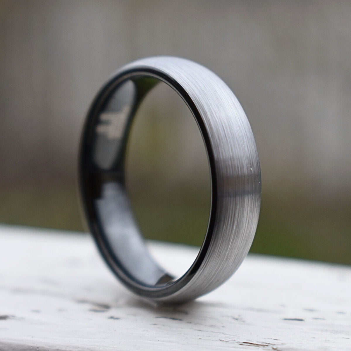 Stronghold II - Tungsten 6mm Wedding Ring Brushed Silver with Black Comfort fit band - Nura Lab