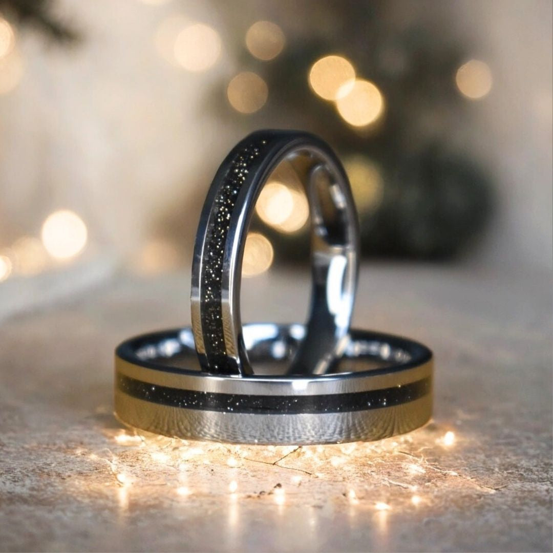 Kingsguard - Tungsten 6mm Ring Black Druzy Quartz Wedding Ring - view 9 - Nura Lab