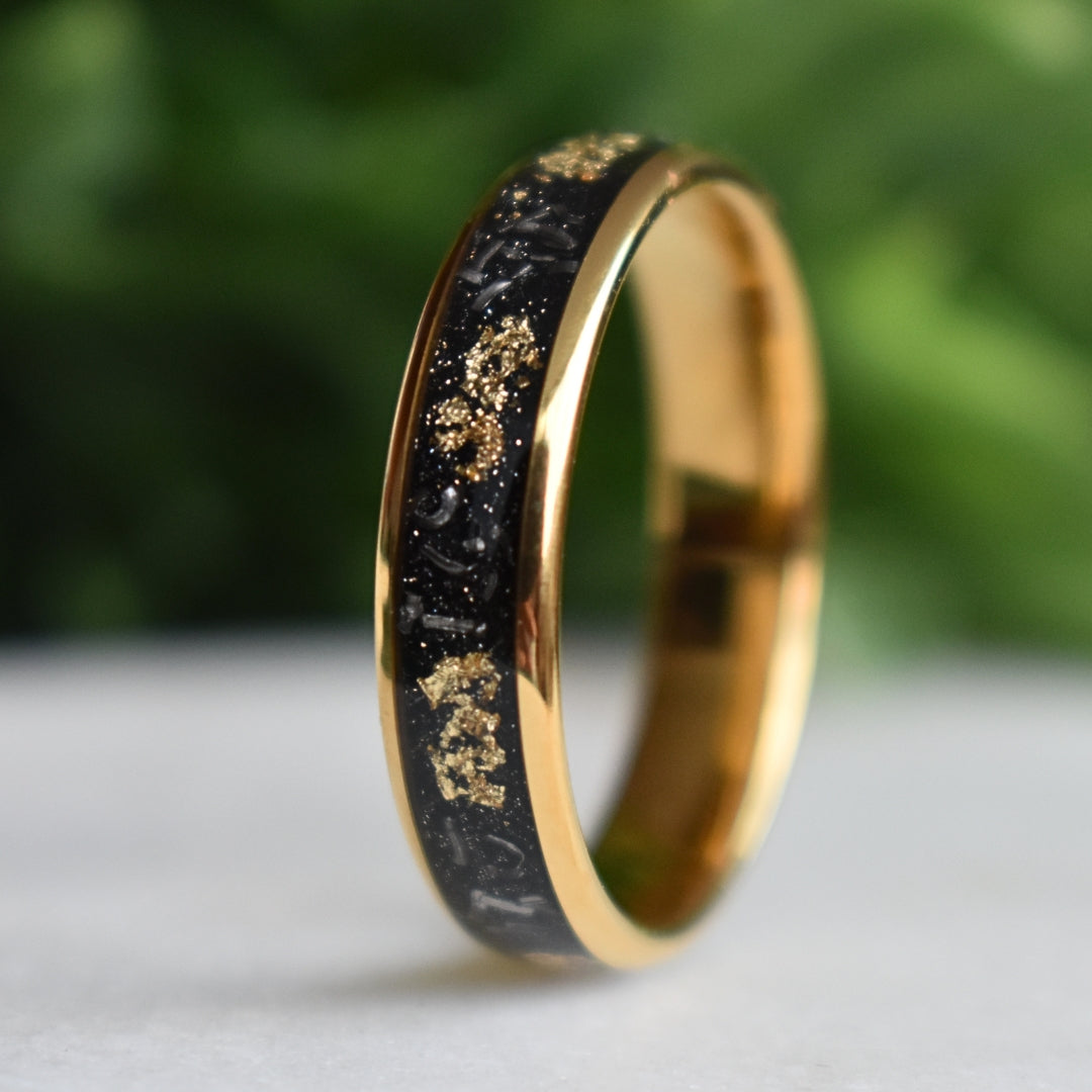 Dominion - Tungsten 6mm Gold Wedding Ring with Meteorite & Gold Leaf Inlay - view 5 - Nura Lab