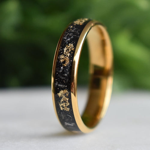 Dominion - Tungsten 6mm Gold Wedding Ring with Meteorite & Gold Leaf Inlay - view 5 - Nura Lab