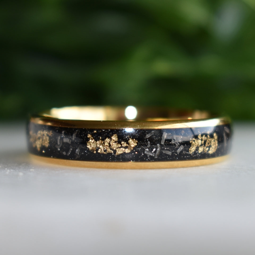 Dominion - Tungsten 6mm Gold Wedding Ring with Meteorite & Gold Leaf Inlay - view 3 - Nura Lab