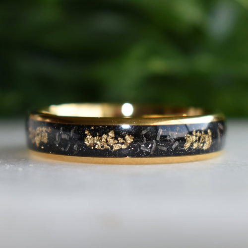 Dominion - Tungsten 6mm Gold Wedding Ring with Meteorite & Gold Leaf Inlay - view 3 - Nura Lab