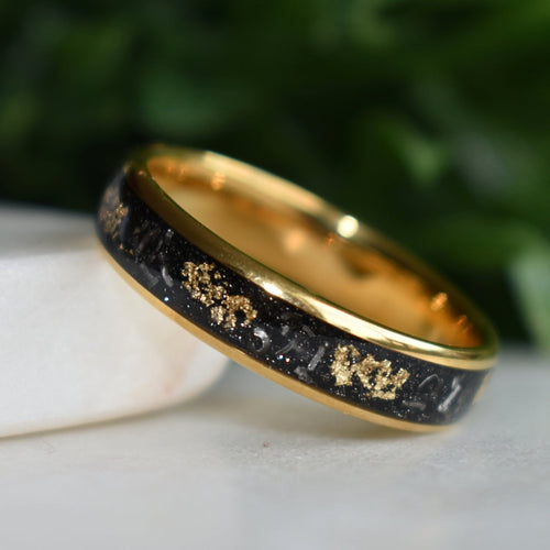 Dominion - Tungsten 6mm Gold Wedding Ring with Meteorite & Gold Leaf Inlay - Nura Lab