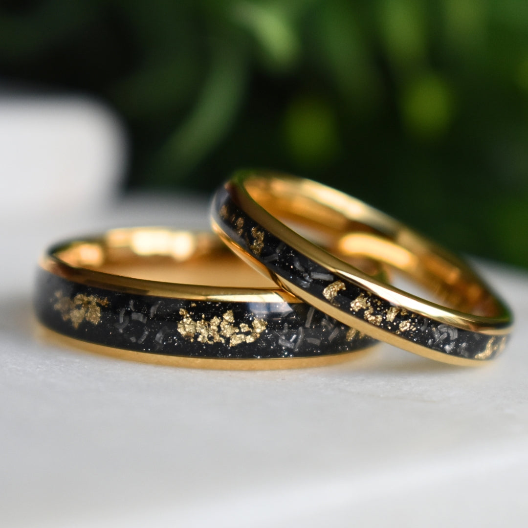 Dominion - Tungsten 6mm Gold Wedding Ring with Meteorite & Gold Leaf Inlay - view 8 - Nura Lab