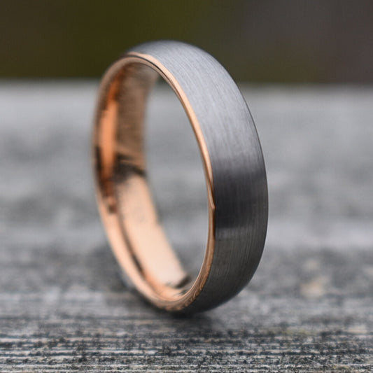 Northwind II - Tungsten 6mm Wedding Ring Brushed Silver with Rose Gold Comfort fit band - Nura Lab