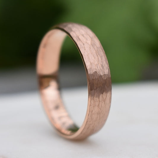 Evernorth II - Tungsten 6mm Wedding Ring Hammered Rose Gold with Comfort fit band - Nura Lab