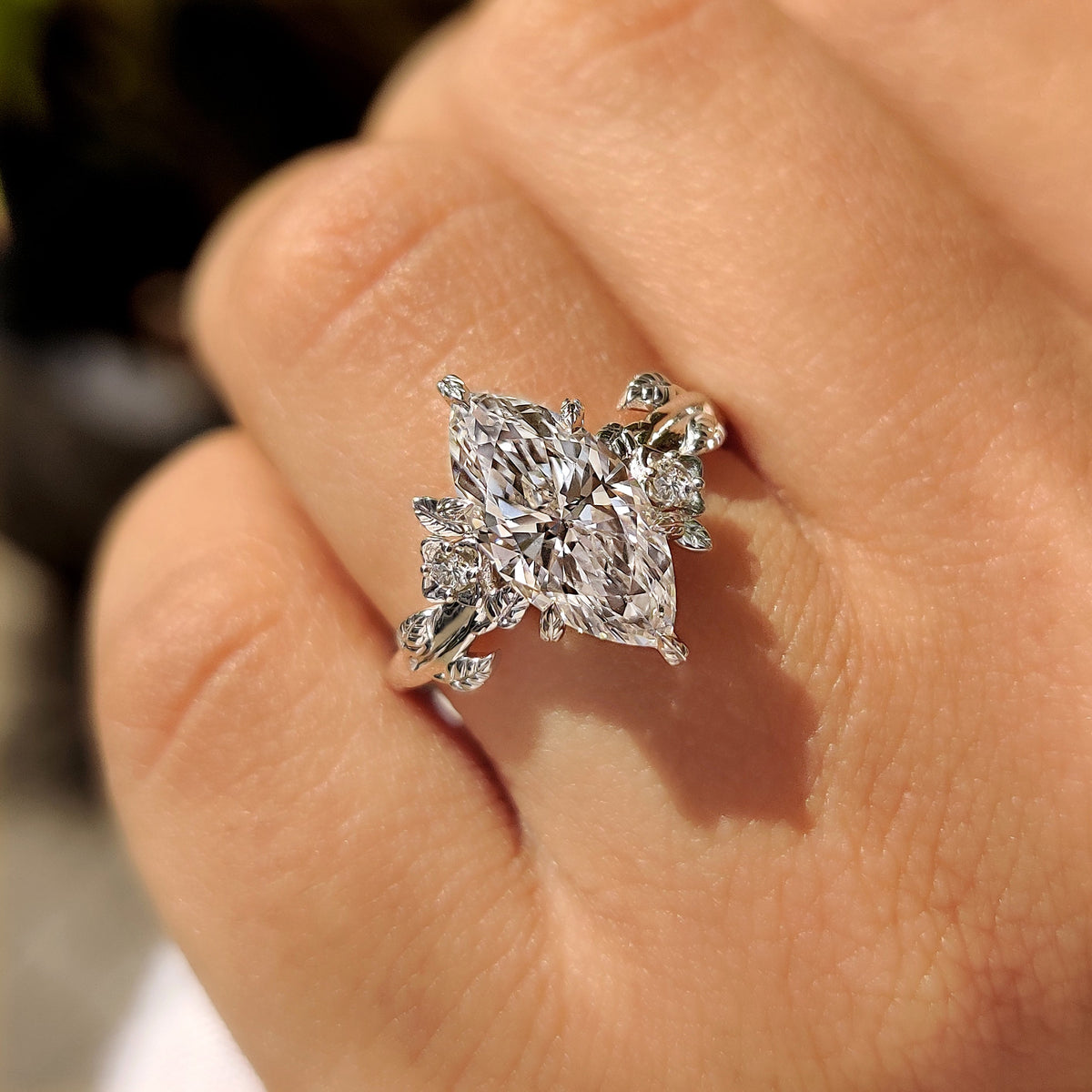 Isadora Sage - Nature Inspired Marquise Cut Engagement Ring in Floral Details