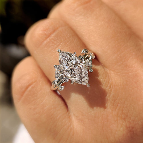 Isadora Sage - Nature Inspired Marquise Cut Engagement Ring in Floral Details