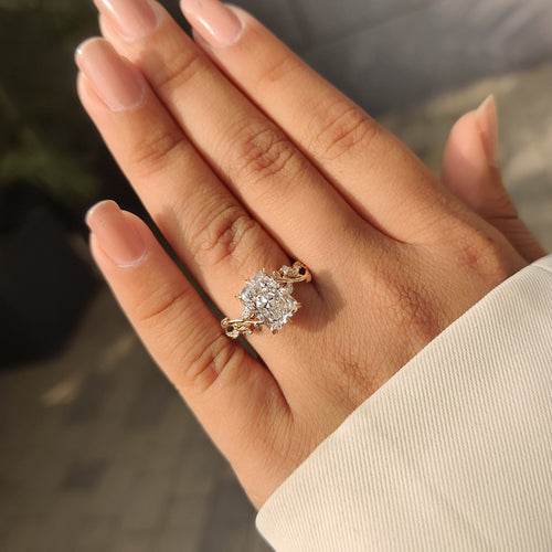 Rosalie Dawn - Radiant Cut Nature Inspired Engagement Ring with Leaf Style Prong