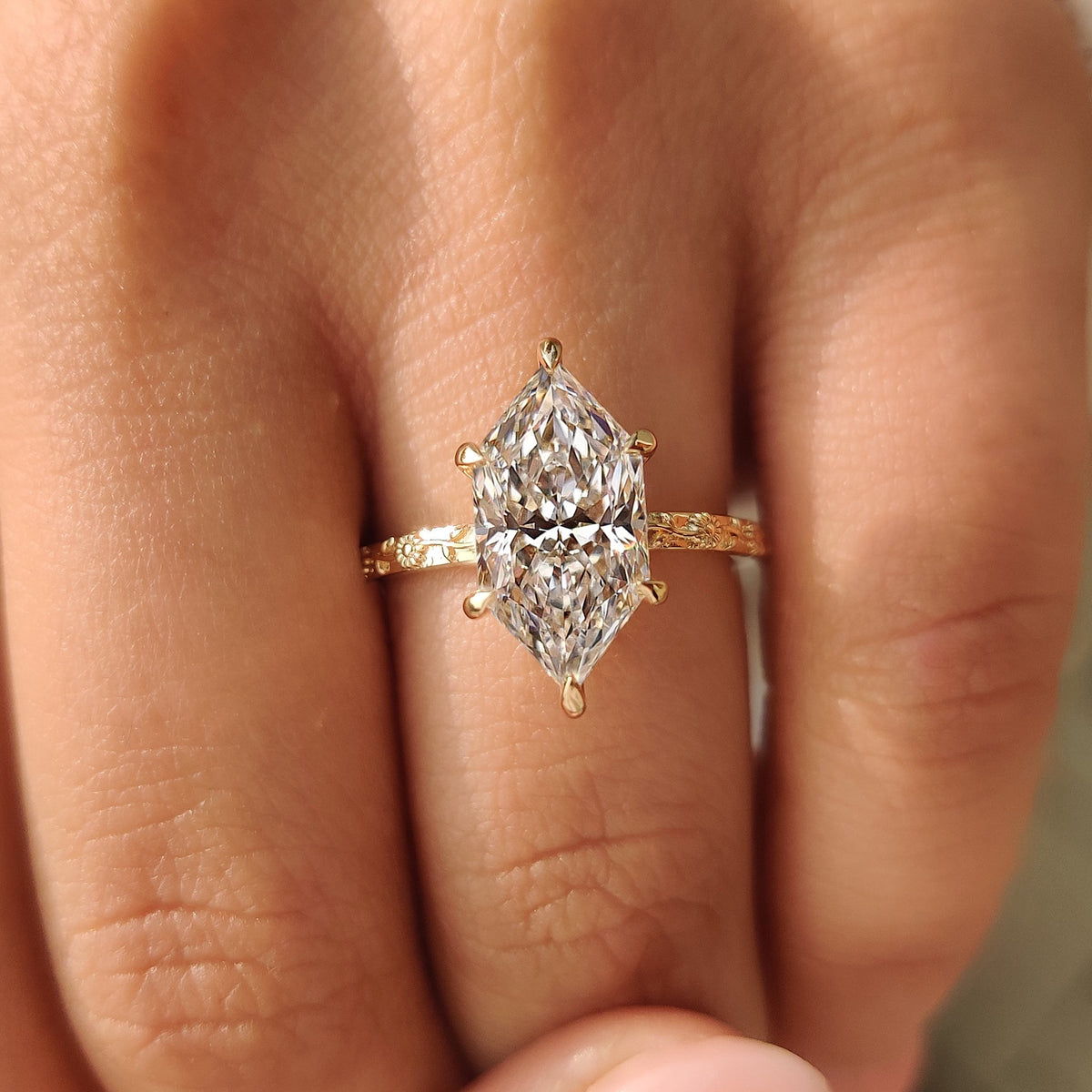 Rosalie June - Nature Inspired Dutch Marquise Engagement Ring in Sunflower Design
