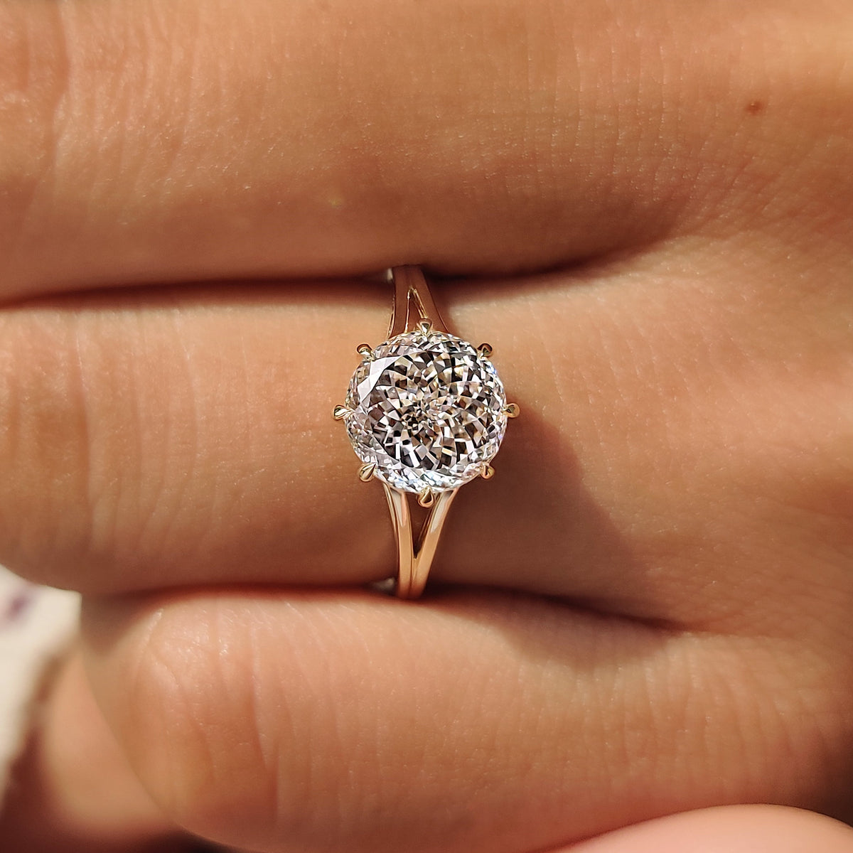 Celestine Grace - Portuguese Cut Diamond Solitaire Engagement Ring with Split Shank