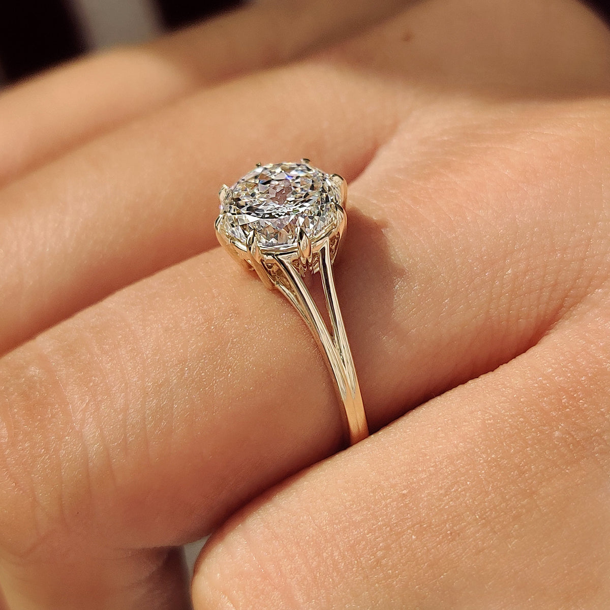 Celestine Grace - Portuguese Cut Diamond Solitaire Engagement Ring with Split Shank