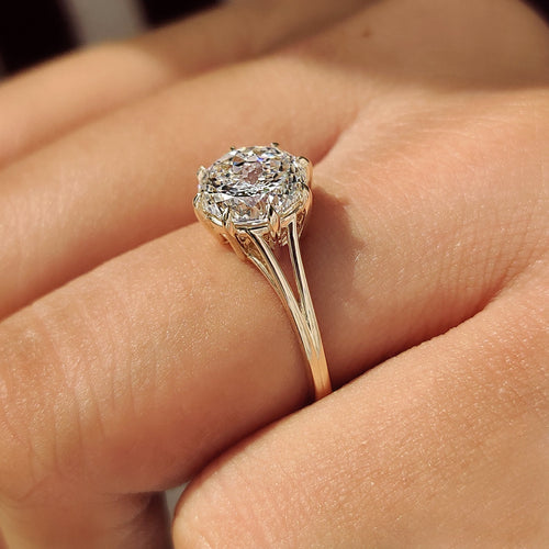 Celestine Grace - Portuguese Cut Diamond Solitaire Engagement Ring with Split Shank