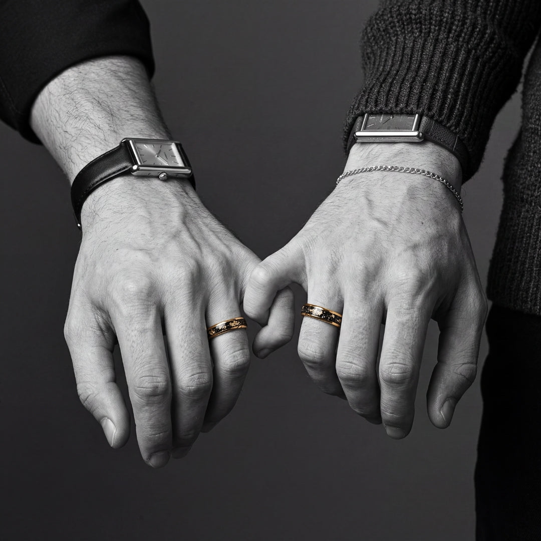 Dominion - Tungsten 6mm Gold Wedding Ring with Meteorite & Gold Leaf Inlay - view 9 - Nura Lab