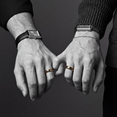 Dominion - Tungsten 6mm Gold Wedding Ring with Meteorite & Gold Leaf Inlay - view 9 - Nura Lab