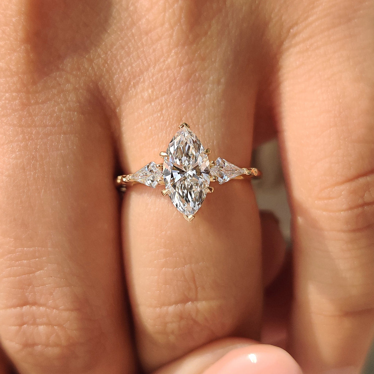 Rosalie Belle - Vintage Style Marquise Diamond Ring with Basket Filigree Details