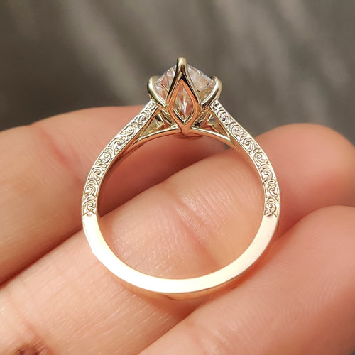 Celestine Faye - Dutch Marquise Solitaire Ring with Vintage Inspired Filigree Split Shank