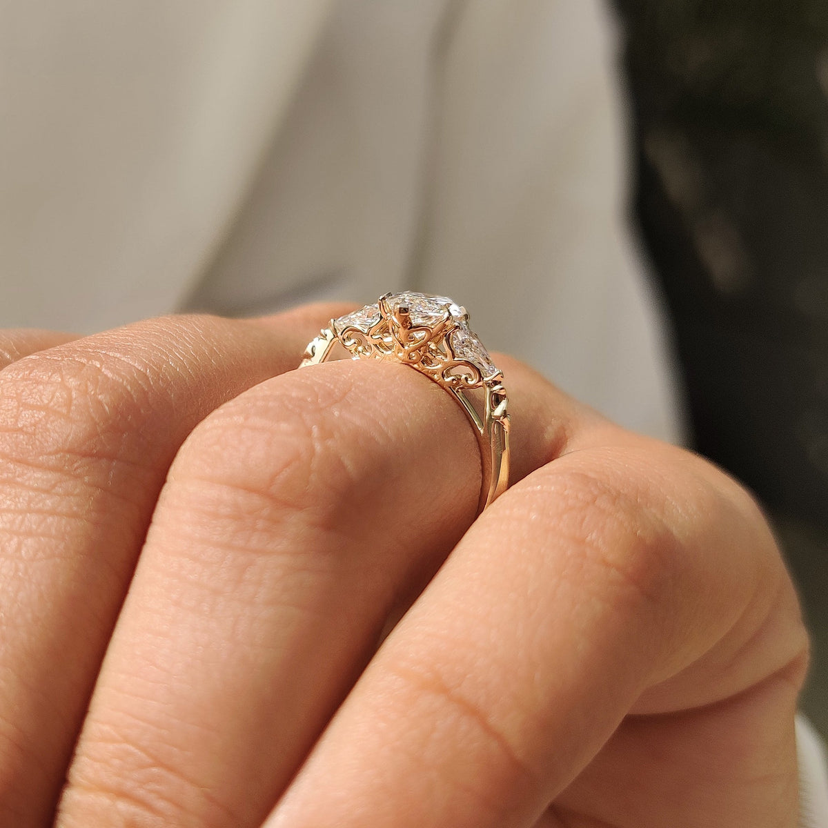 Rosalie Belle - Vintage Style Marquise Diamond Ring with Basket Filigree Details
