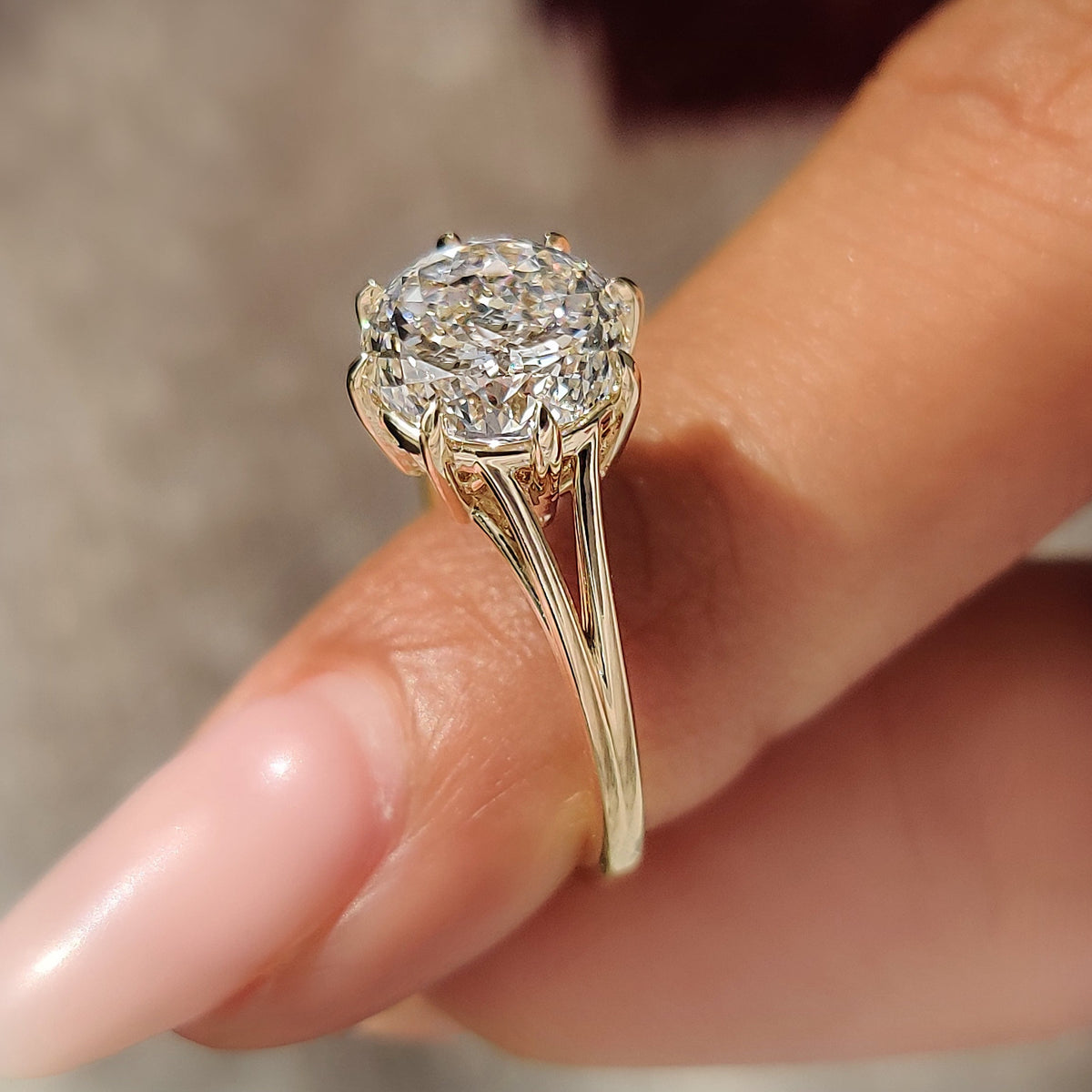Celestine Grace - Portuguese Cut Diamond Solitaire Engagement Ring with Split Shank