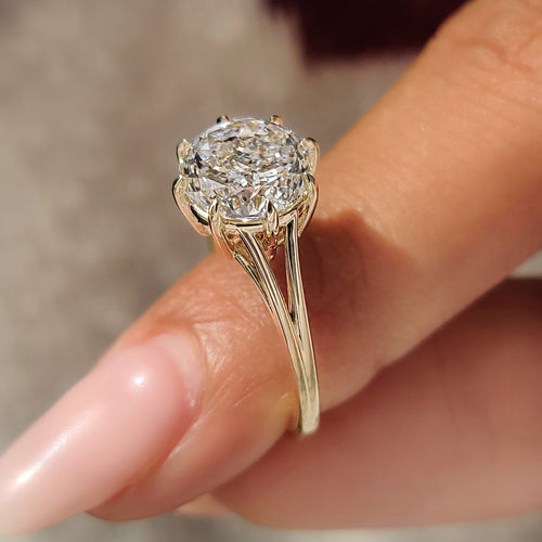 Celestine Grace - Portuguese Cut Diamond Solitaire Engagement Ring with Split Shank