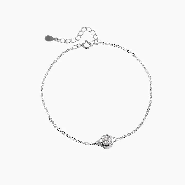 Round Bezel Moissanite Bracelet by Nura Lab in Platinum plating over sterling silver