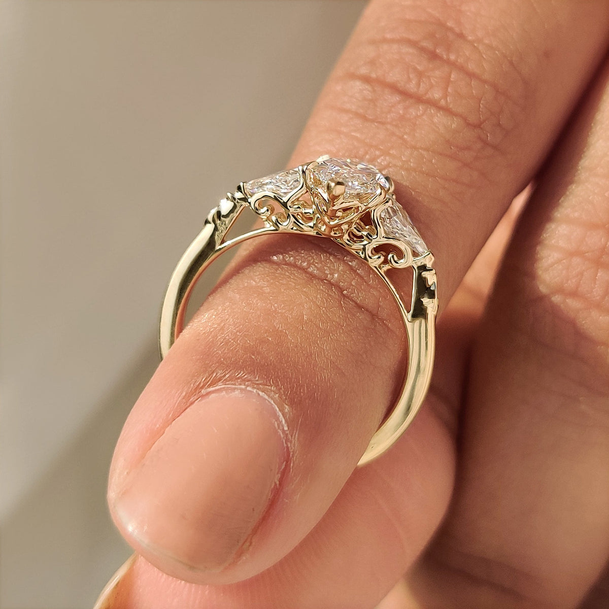 Rosalie Belle - Vintage Style Marquise Diamond Ring with Basket Filigree Details