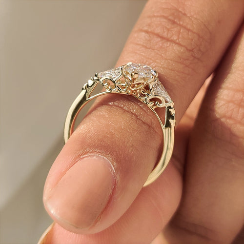 Rosalie Belle - Vintage Style Marquise Diamond Ring with Basket Filigree Details