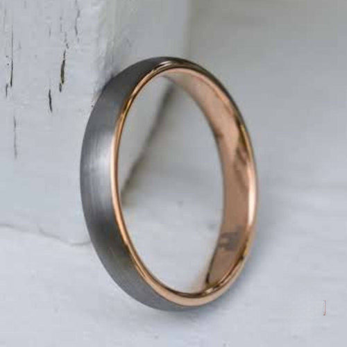Dominion II - Tungsten Wedding Ring 4mm Brushed Silver with Rose Gold Comfort fit band - view 4 - Nura Lab