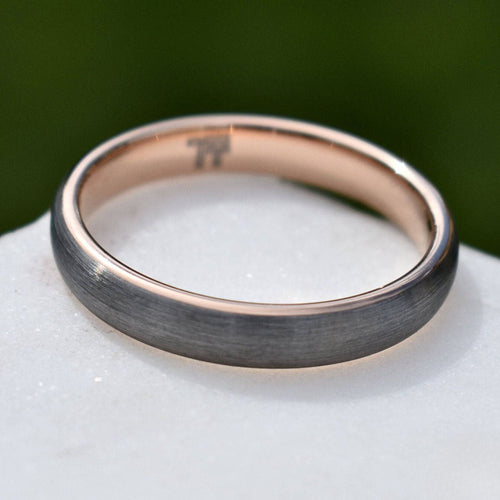 Dominion II - Tungsten Wedding Ring 4mm Brushed Silver with Rose Gold Comfort fit band - view 2 - Nura Lab