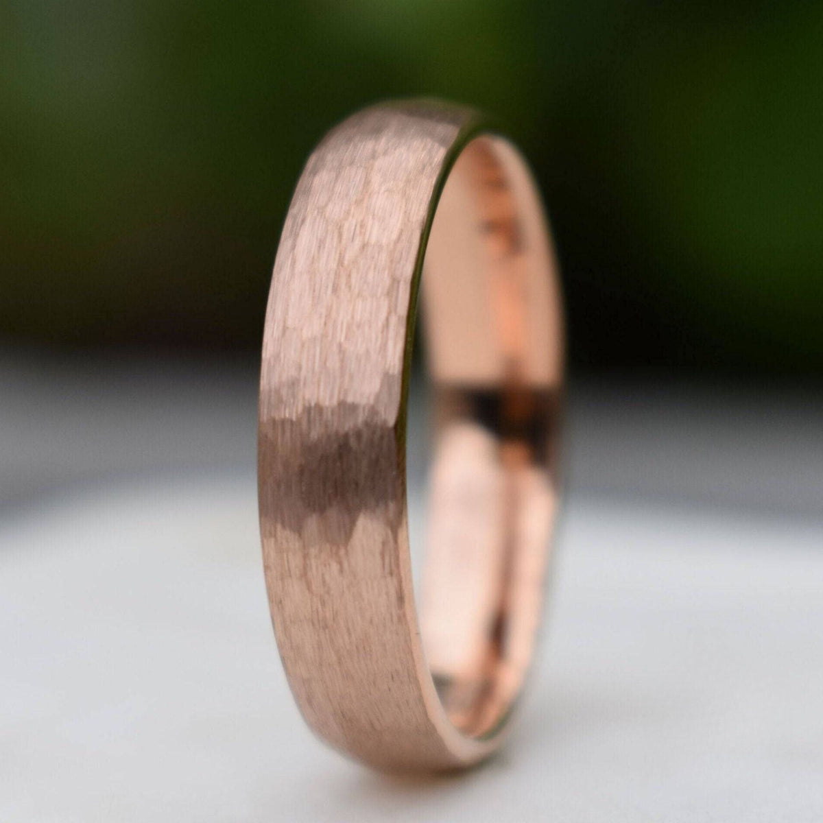 Evernorth II - Tungsten 6mm Wedding Ring Hammered Rose Gold with Comfort fit band - view 6 - Nura Lab