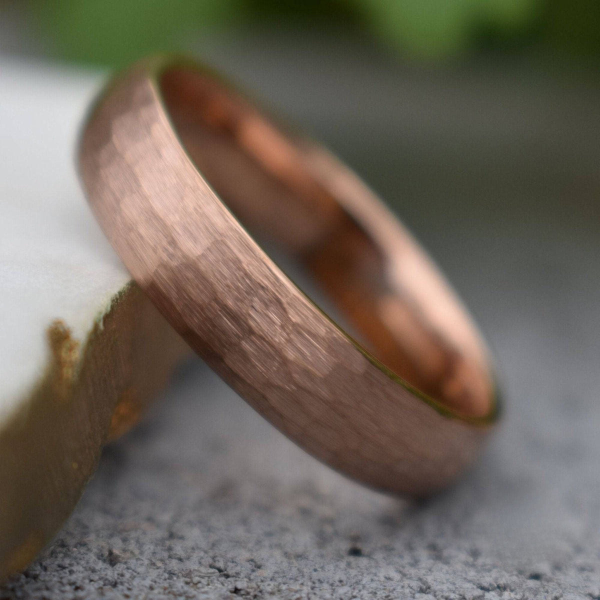 Evernorth II - Tungsten 6mm Wedding Ring Hammered Rose Gold with Comfort fit band - view 2 - Nura Lab