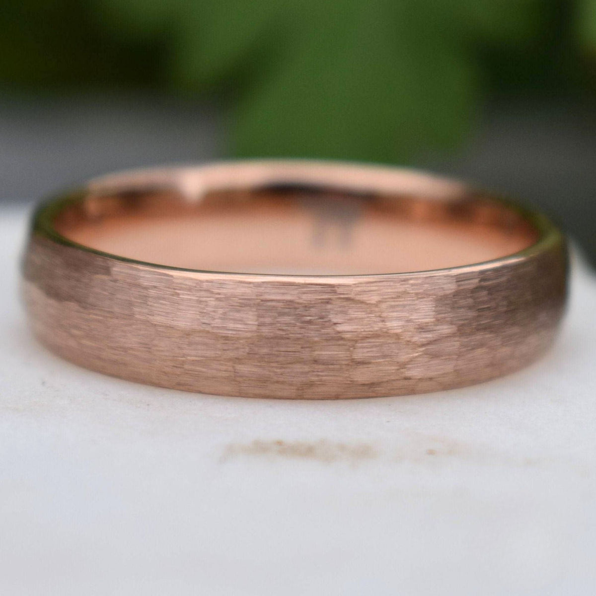 Evernorth II - Tungsten 6mm Wedding Ring Hammered Rose Gold with Comfort fit band - view 3 - Nura Lab