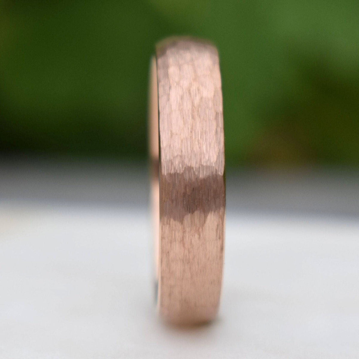 Evernorth II - Tungsten 6mm Wedding Ring Hammered Rose Gold with Comfort fit band - view 4 - Nura Lab
