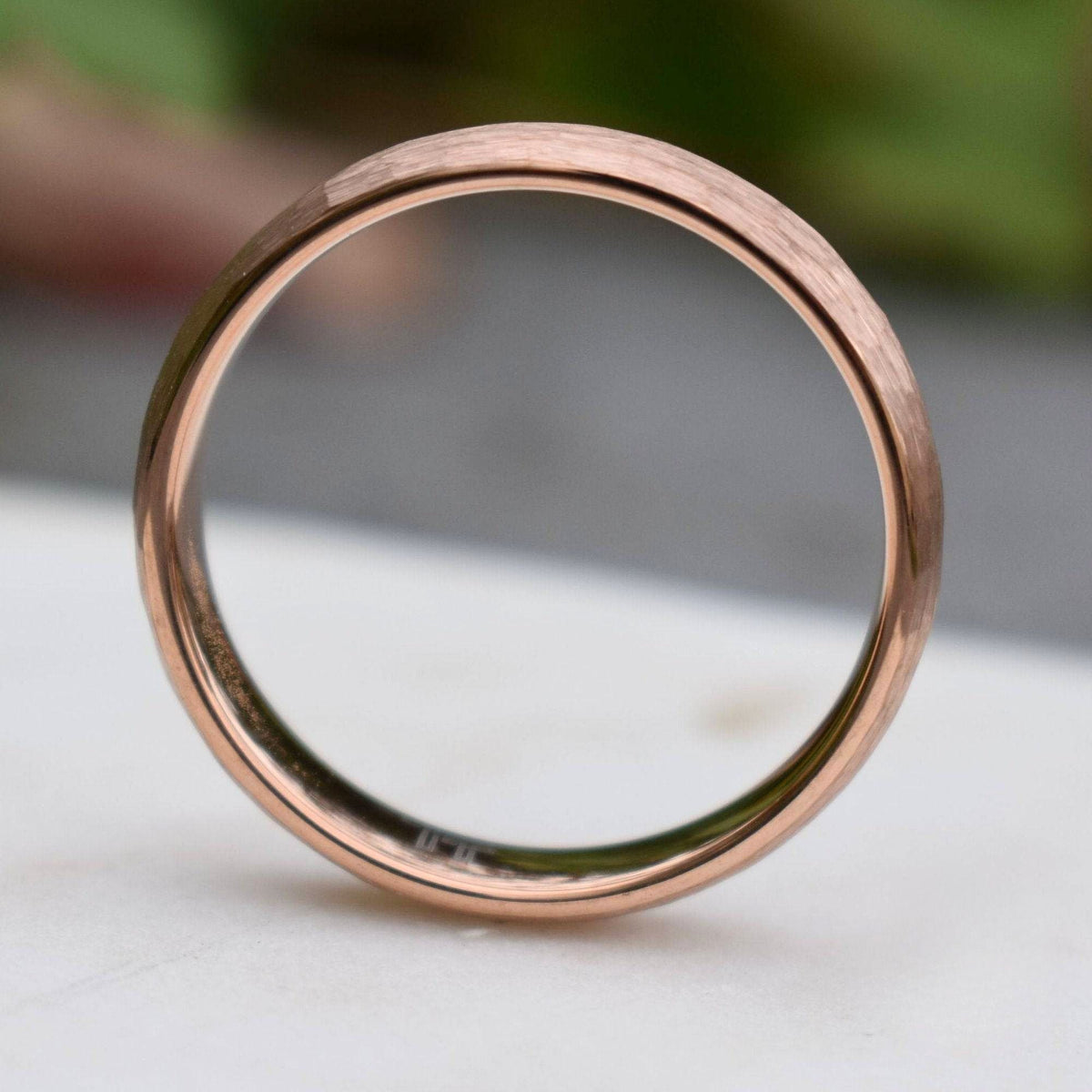 Evernorth II - Tungsten 6mm Wedding Ring Hammered Rose Gold with Comfort fit band - view 5 - Nura Lab