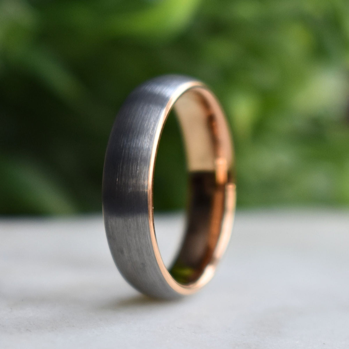 Northwind II - Tungsten 6mm Wedding Ring Brushed Silver with Rose Gold Comfort fit band - view 3 - Nura Lab