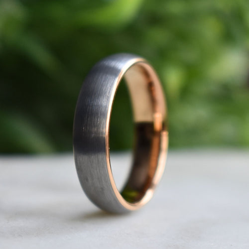 Northwind II - Tungsten 6mm Wedding Ring Brushed Silver with Rose Gold Comfort fit band - view 3 - Nura Lab