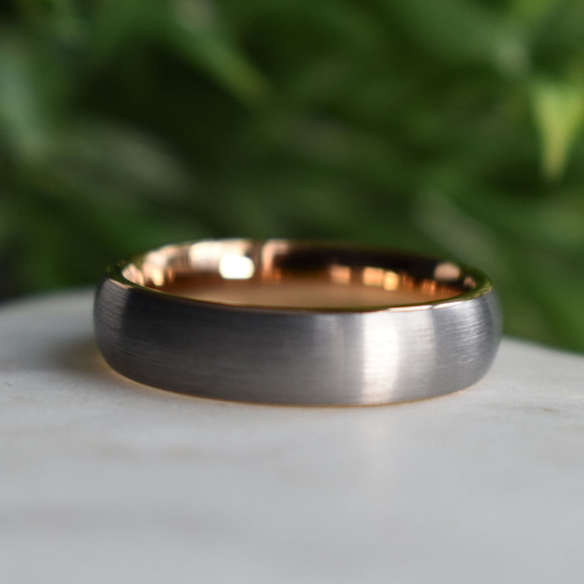 Northwind II - Tungsten 6mm Wedding Ring Brushed Silver with Rose Gold Comfort fit band - view 4 - Nura Lab