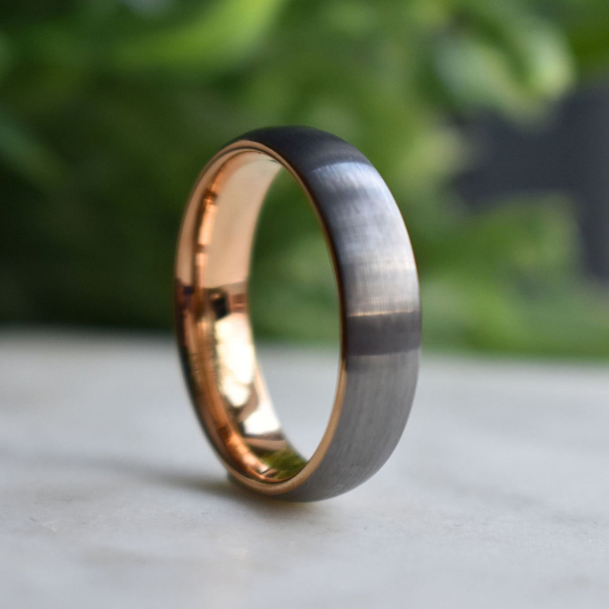 Northwind II - Tungsten 6mm Wedding Ring Brushed Silver with Rose Gold Comfort fit band - view 5 - Nura Lab