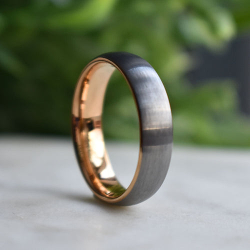 Northwind II - Tungsten 6mm Wedding Ring Brushed Silver with Rose Gold Comfort fit band - view 5 - Nura Lab