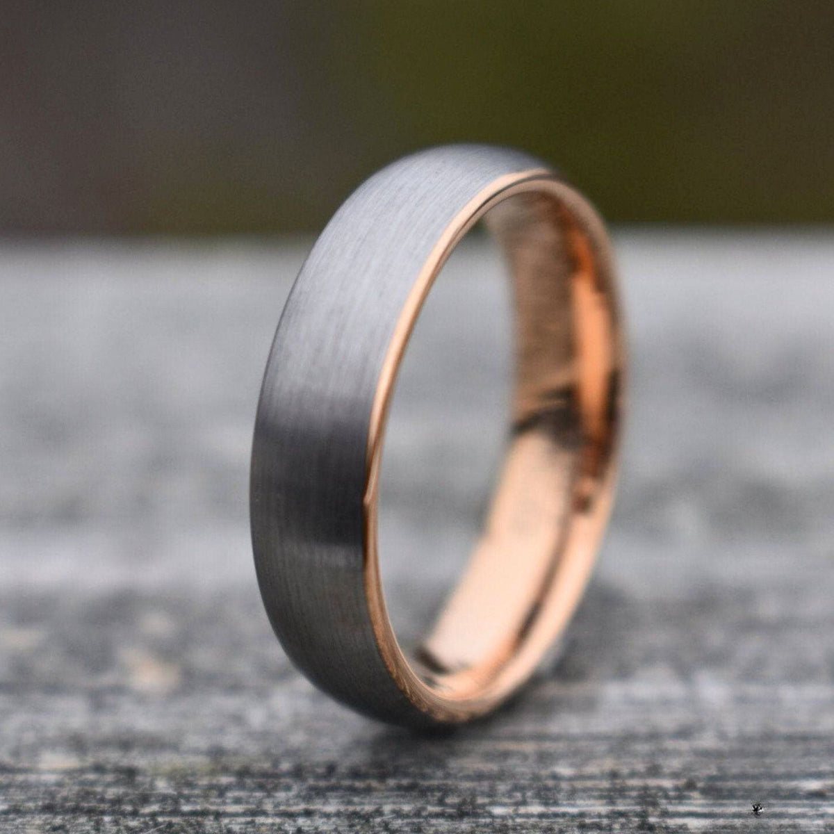 Northwind II - Tungsten 6mm Wedding Ring Brushed Silver with Rose Gold Comfort fit band - view 6 - Nura Lab