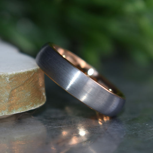 Northwind II - Tungsten 6mm Wedding Ring Brushed Silver with Rose Gold Comfort fit band - view 2 - Nura Lab